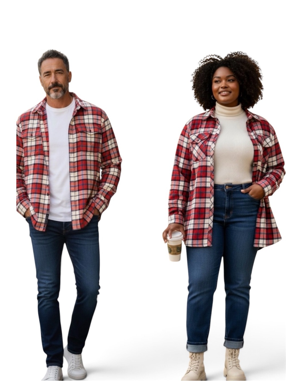 NWT Unisex Big & Tall St. John's Bay Red White Plaid Flannel 2XLT